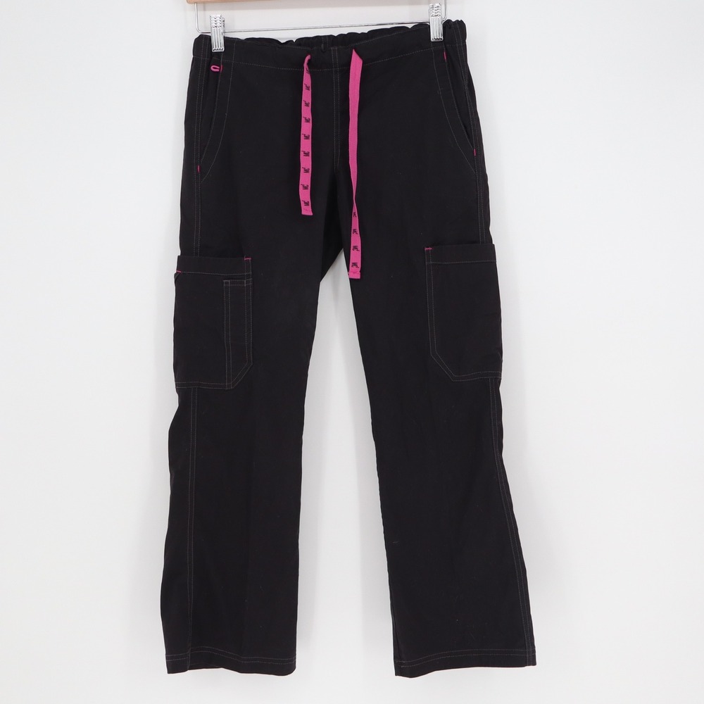 Medelita MC2 8741P Black Pink Cargo Scrub Pants Womens XS Petite Straight Leg
